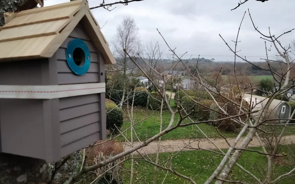 Le Camping Des Peupliers Avec En Premier Plan Un Perchoir A Oiseaux